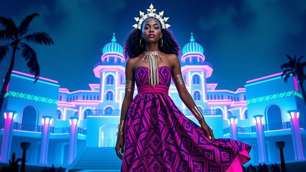 African Tech Princess in Cyberpunk Style