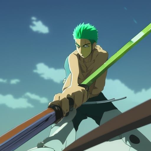 Robot Roronoa Zoro in Studio Ghibli Style