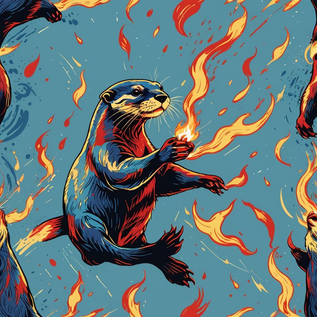 Colorful Otter Playing with Fire in Pop Art Style