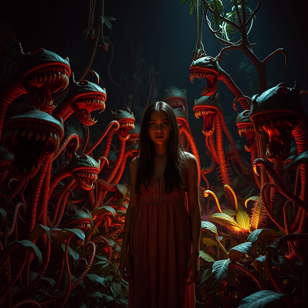 Eerie Garden of Mutant Plants in Cinematic Style