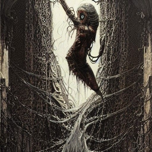 Gothic Cenobite Girl with Chains in Hyperrealism Style