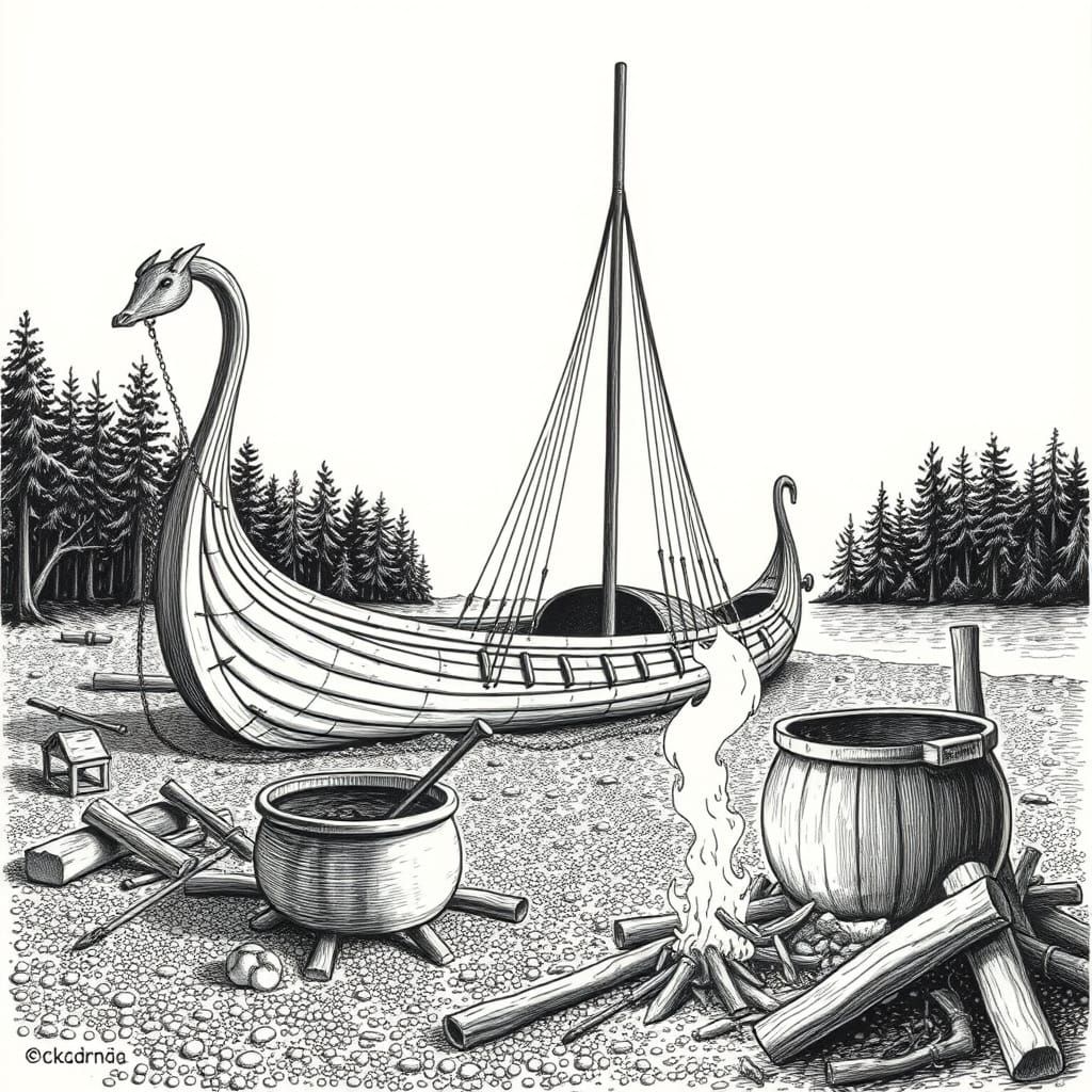 Viking Shipbuilding Scene on Roskilde Fjord Beach