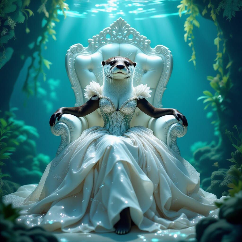 Otter in Kelp Gown on Pearl Throne Underwater Ballroom