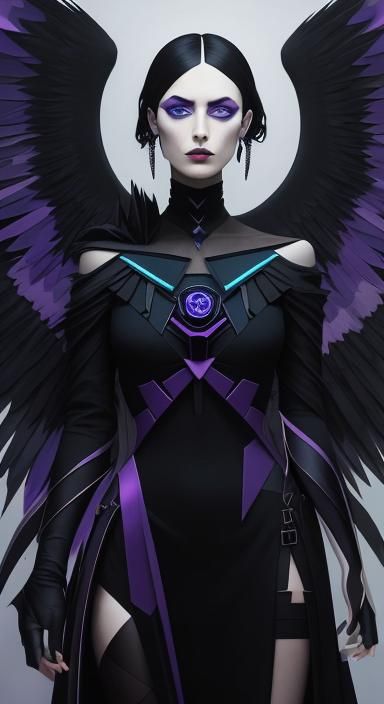 Cubist Goth Woman with Raven in Fragmented Form