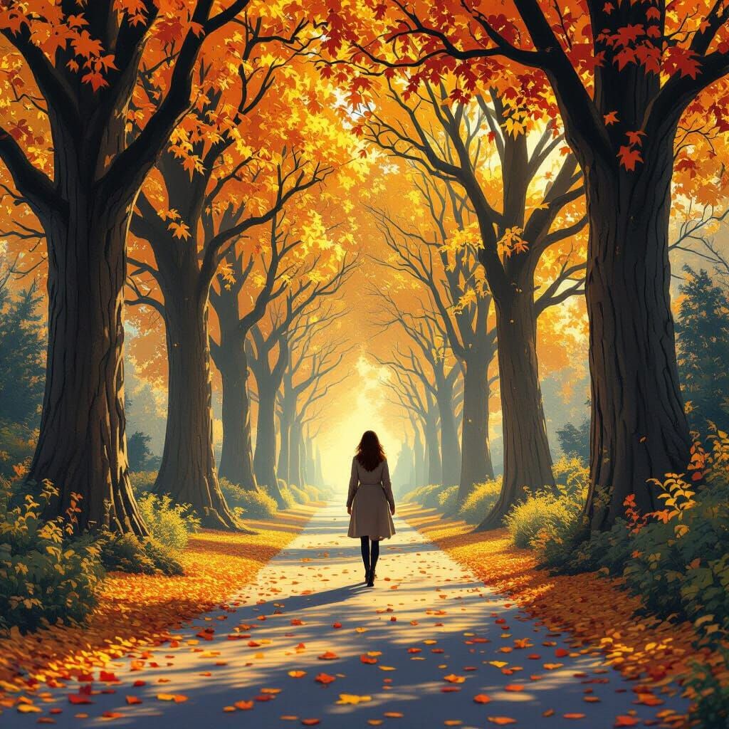 Autumnal Path Scene in Digital Painting Style