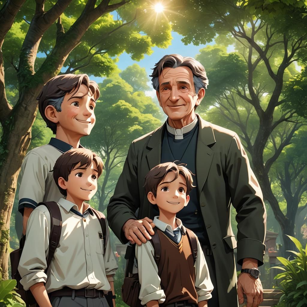 Don Bosco and Schoolboys in Anime Style