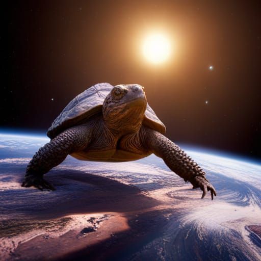 Giant Turtle Destroys Planet: Epic Digital Painting