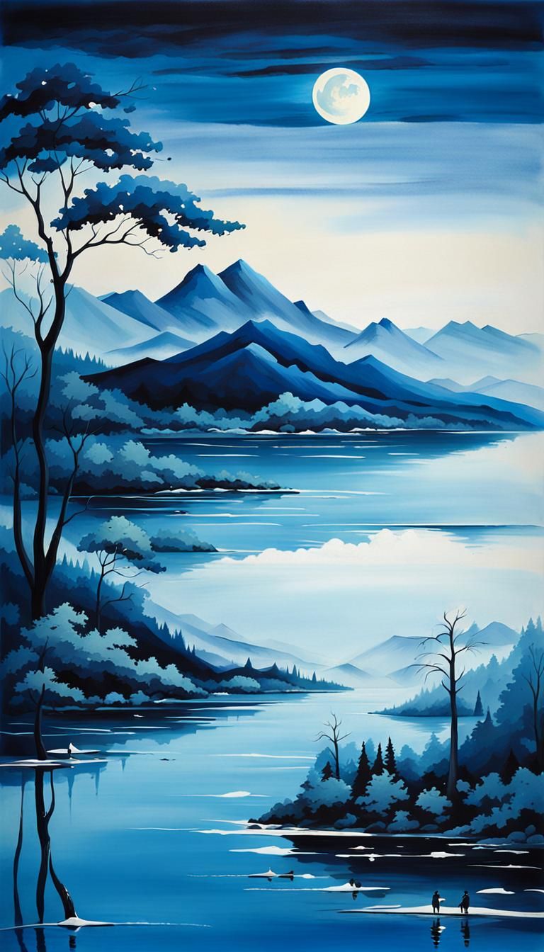 Monochromatic Blue Serene Landscape
