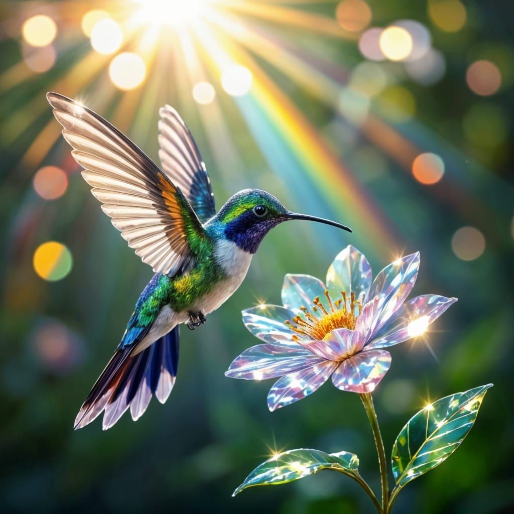 Glass Hummingbird with Crystalline Flower