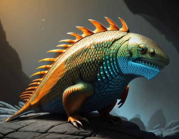 Female Amphibioid in Misty Cave: 3D Game Art