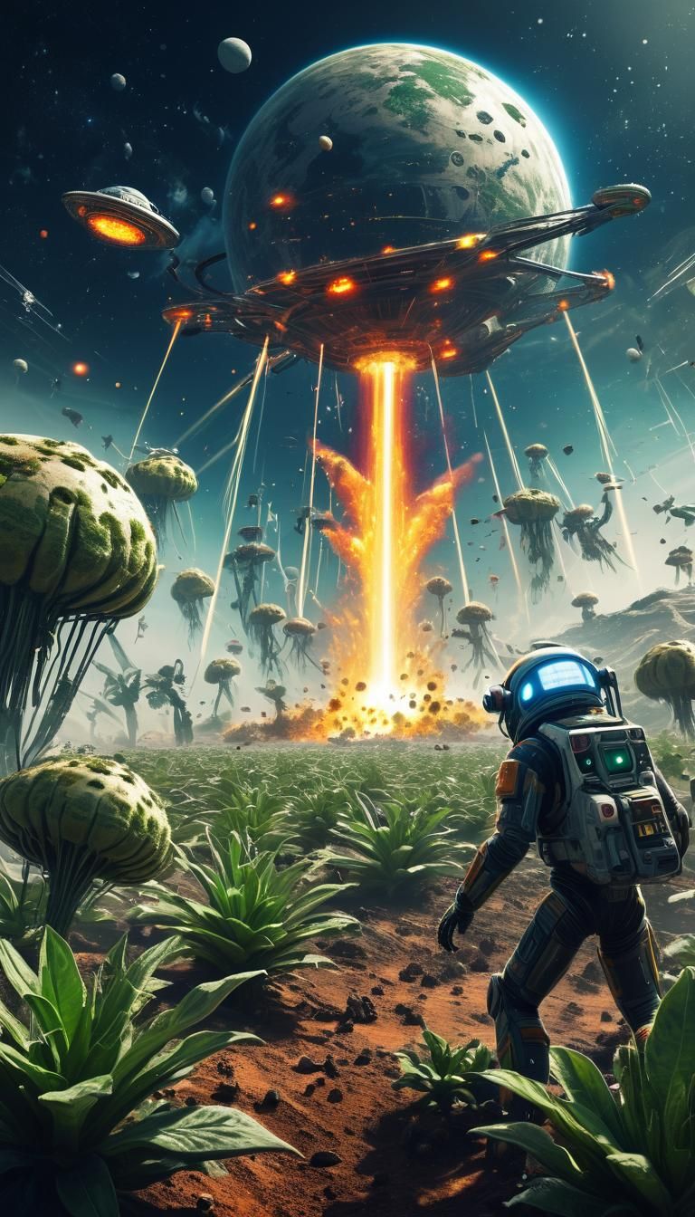 Biopunk small space craft and aliens invading a plant and go...