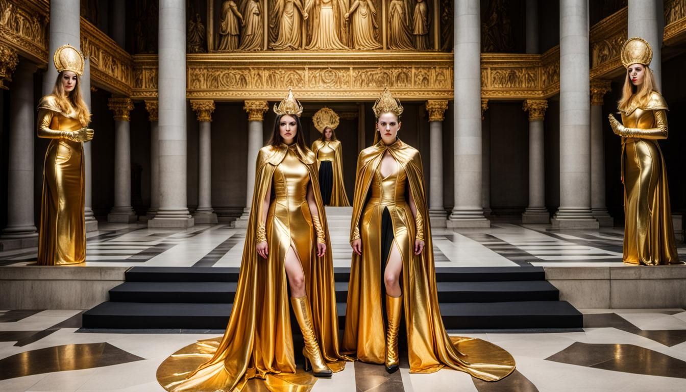 Goddesses in Gold Latex in Temple Setting