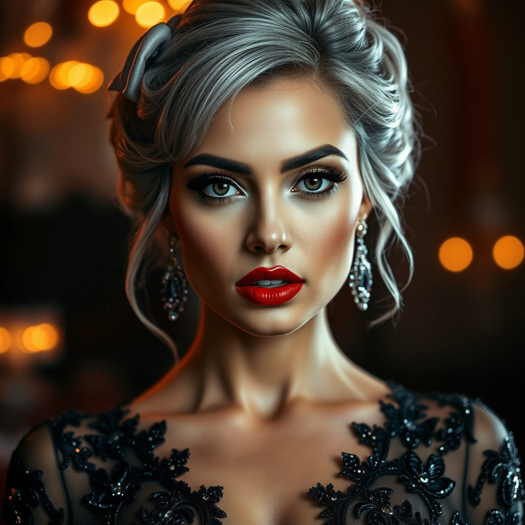 Glamorous Femme Fatale with Grey Hair