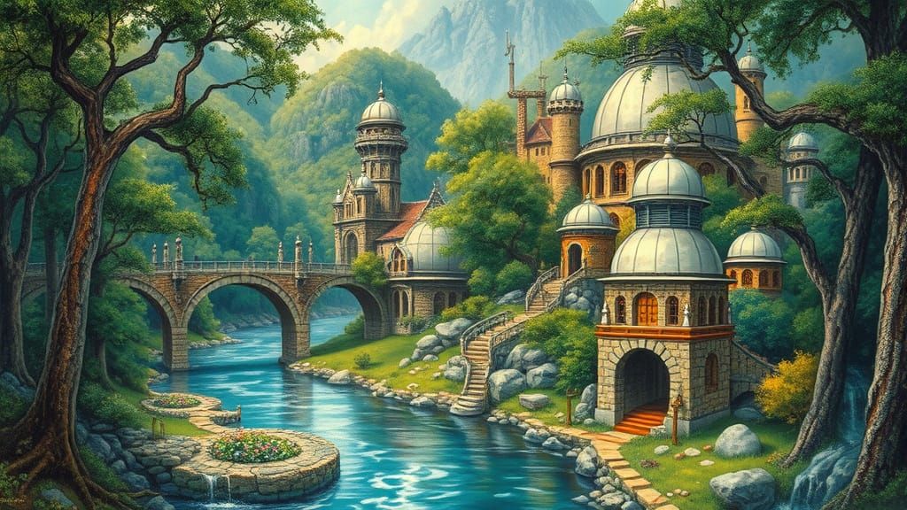 Rivendell: Elven City in Lush Forest, Fantasy Art