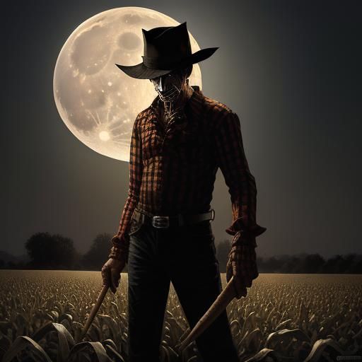 Freddy Krueger in Cornfield Under Full Moon