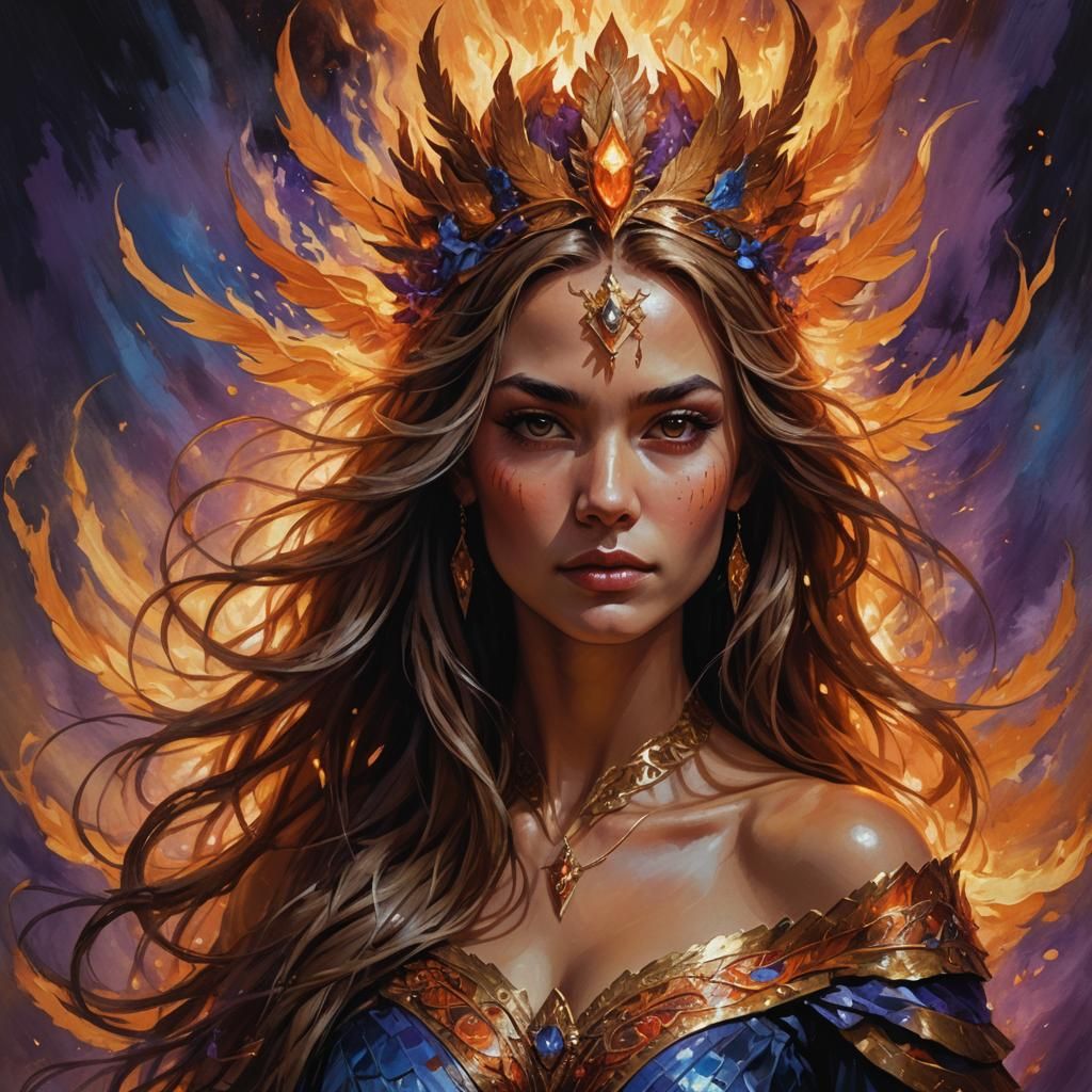 Fiery Queen Rising: Fantasy Portrait in Rutkowski Style