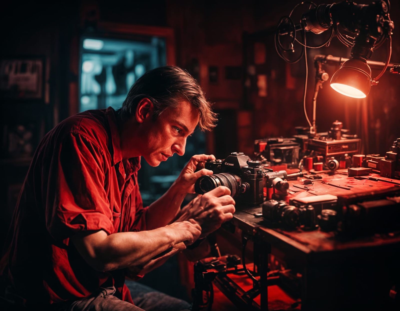 Photographer in Darkroom: Hyperrealistic 8k Masterpiece