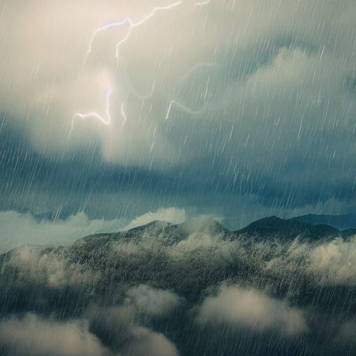 Dramatic Thunderstorm Over Mountains and Oceans