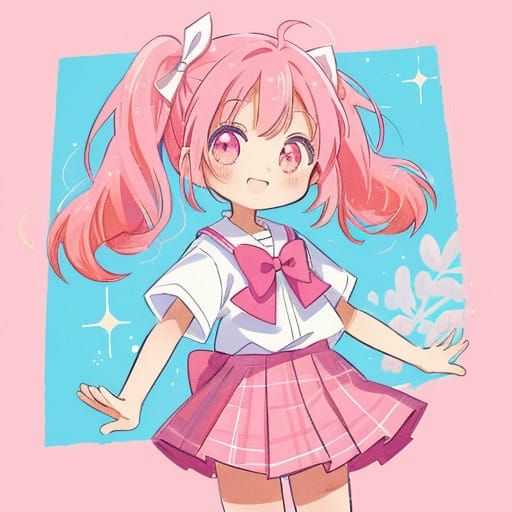 Pastel Anime Chibi Girl in Traditional Uniform