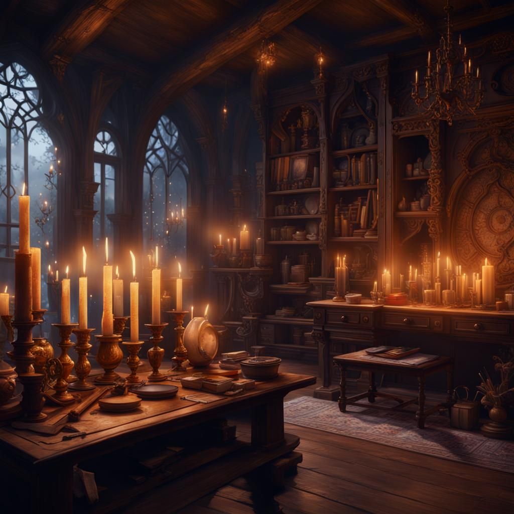 Candlelit Atelier: Detailed Matte Painting