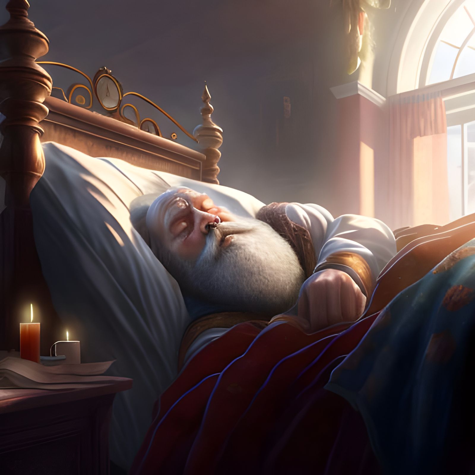 Santa Claus Napping After Christmas, Detailed Digital Art