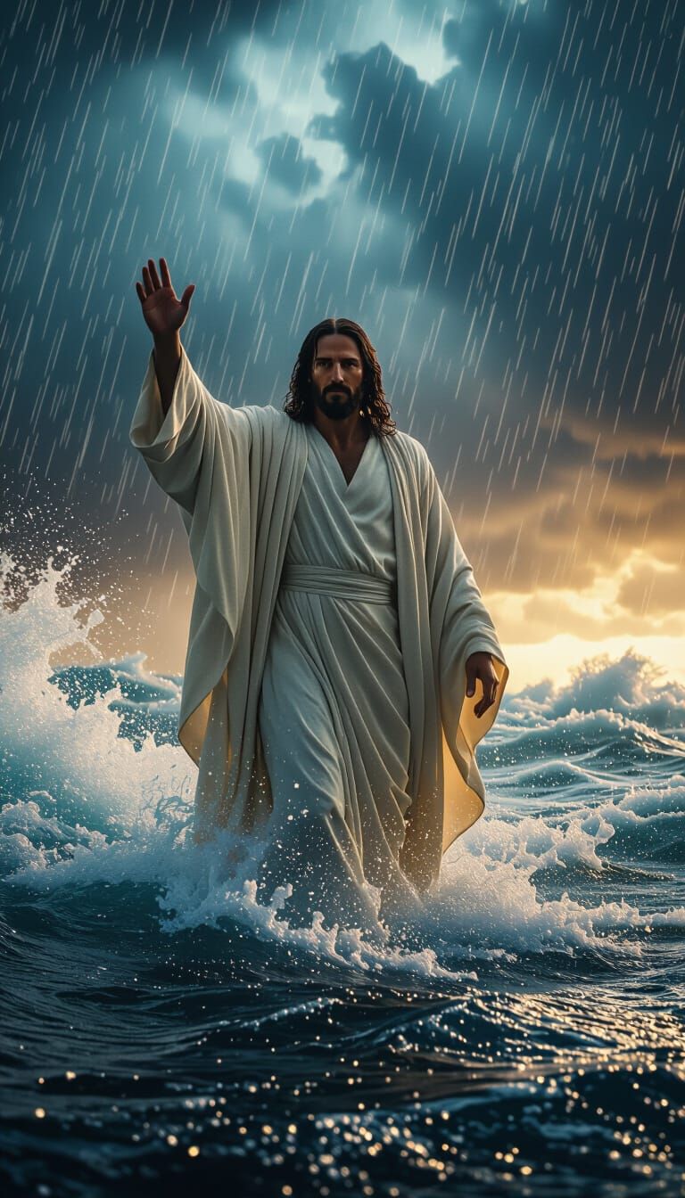 Jesus Calms the Stormy Sea: Cinematic 4K Still