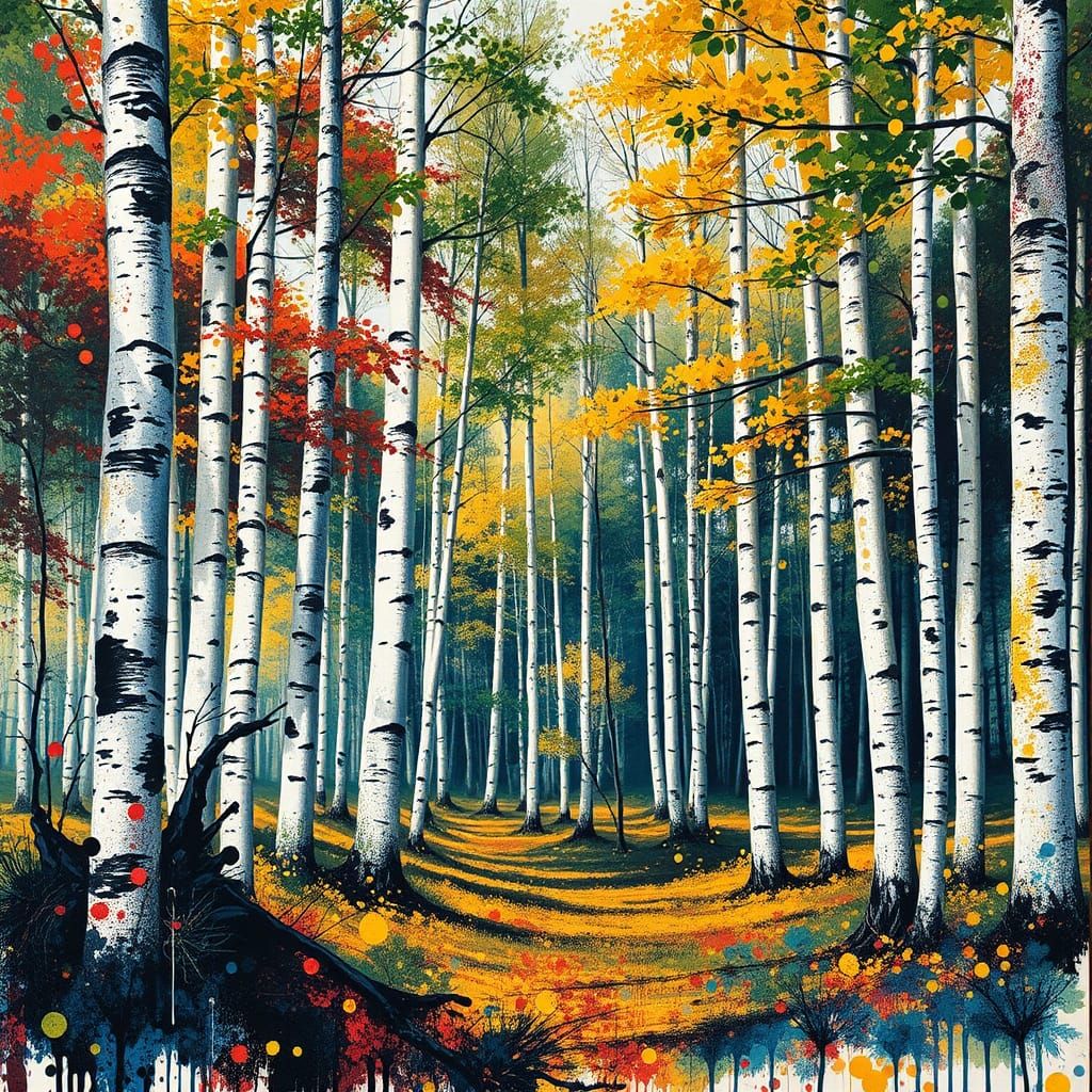 Aspen Grove Forest Scene in Graffiti Art Style
