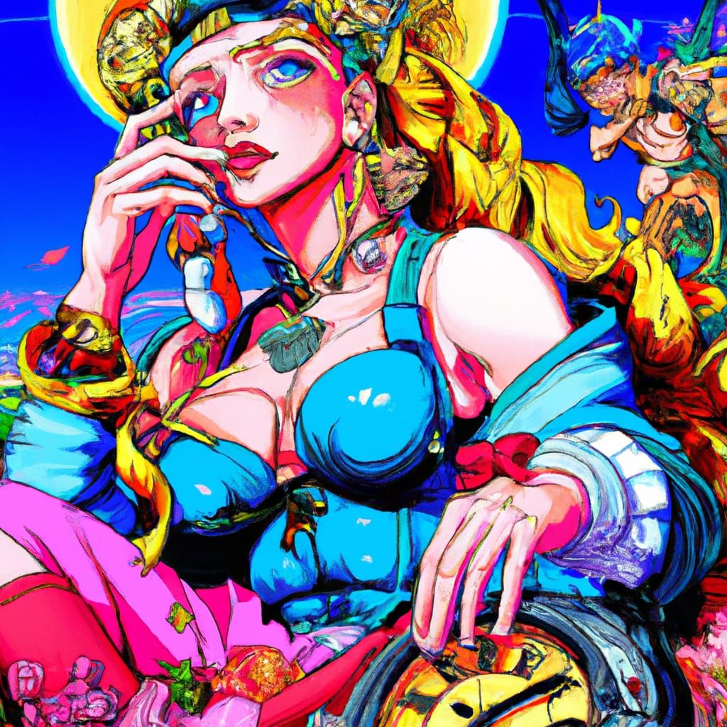 Madonna as Anime Muscle Woman in Vaporwave Style