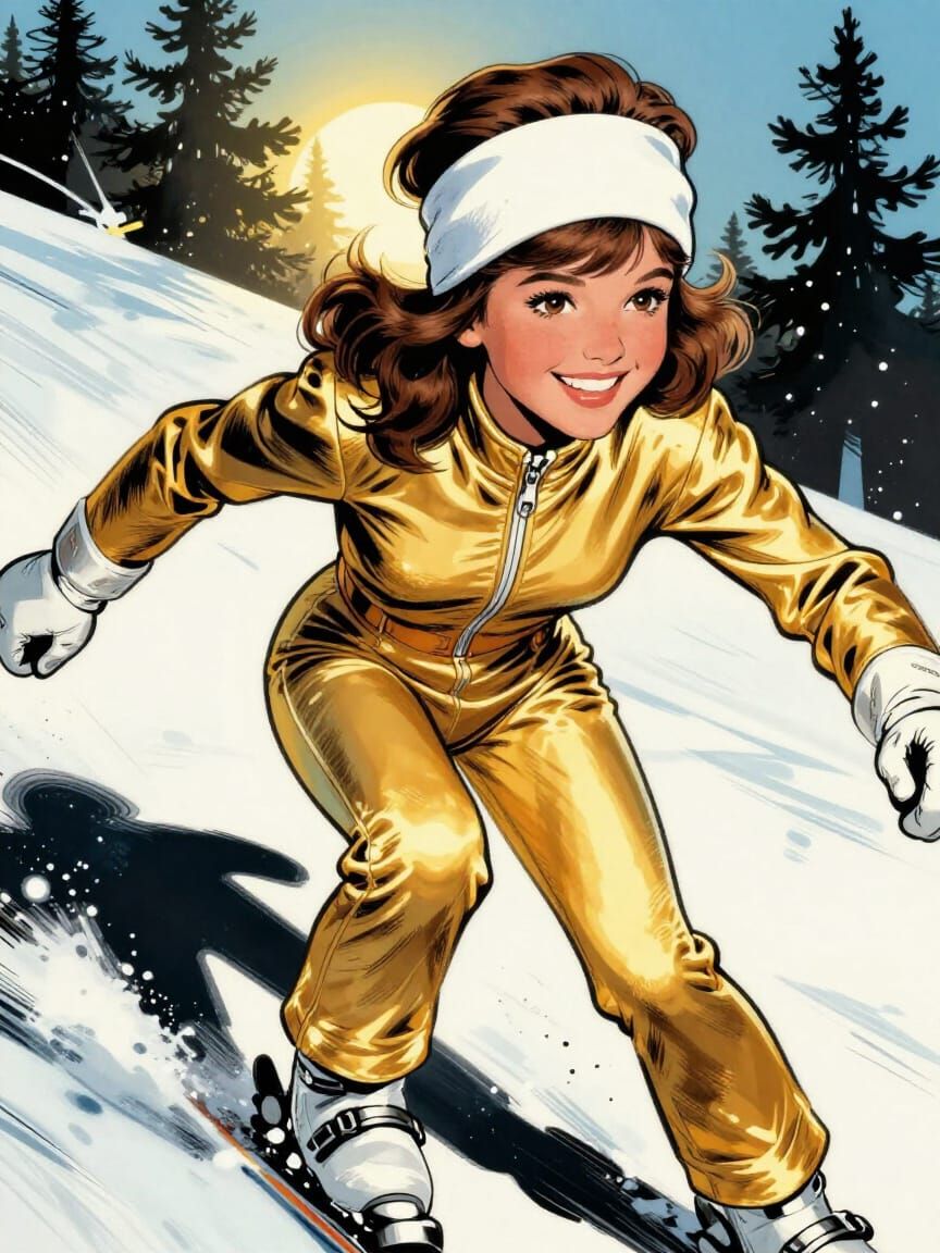 1950s Ski Suit Woman on Black Diamond Slope