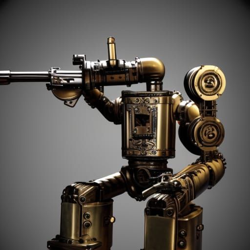 Steampunk Robots Duel with Guns