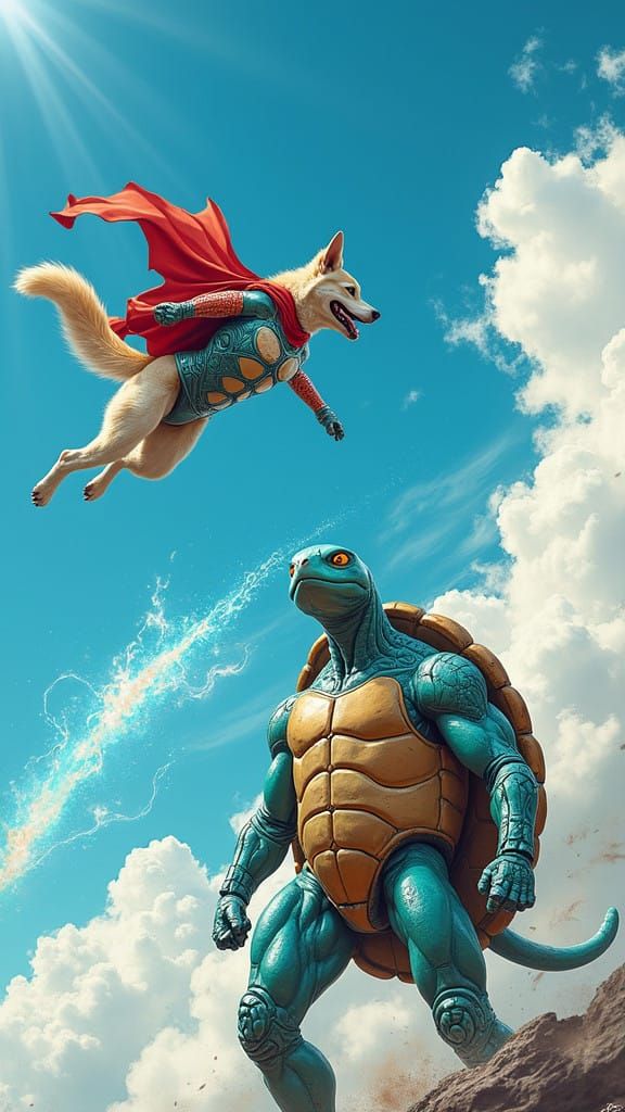 Superpowered Canine Soars Through the Sky with Turquoise Tur...