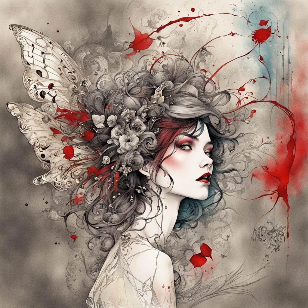 Mystical Faery Emerging from Vintage Bottle