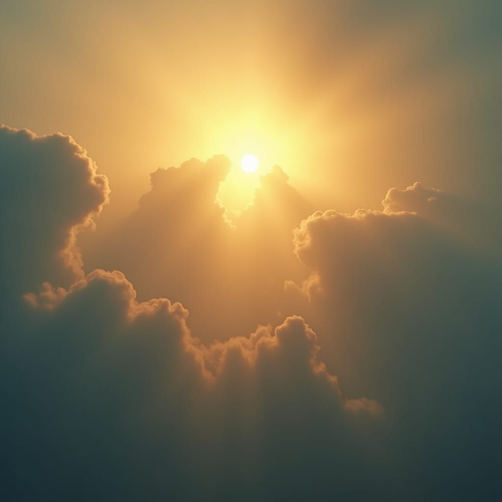 Heavenly Sunshine Beams Through Cyberpunk Clouds