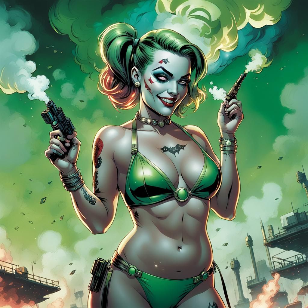 Harley Quinn in Metal Bikini, Comic Book Art