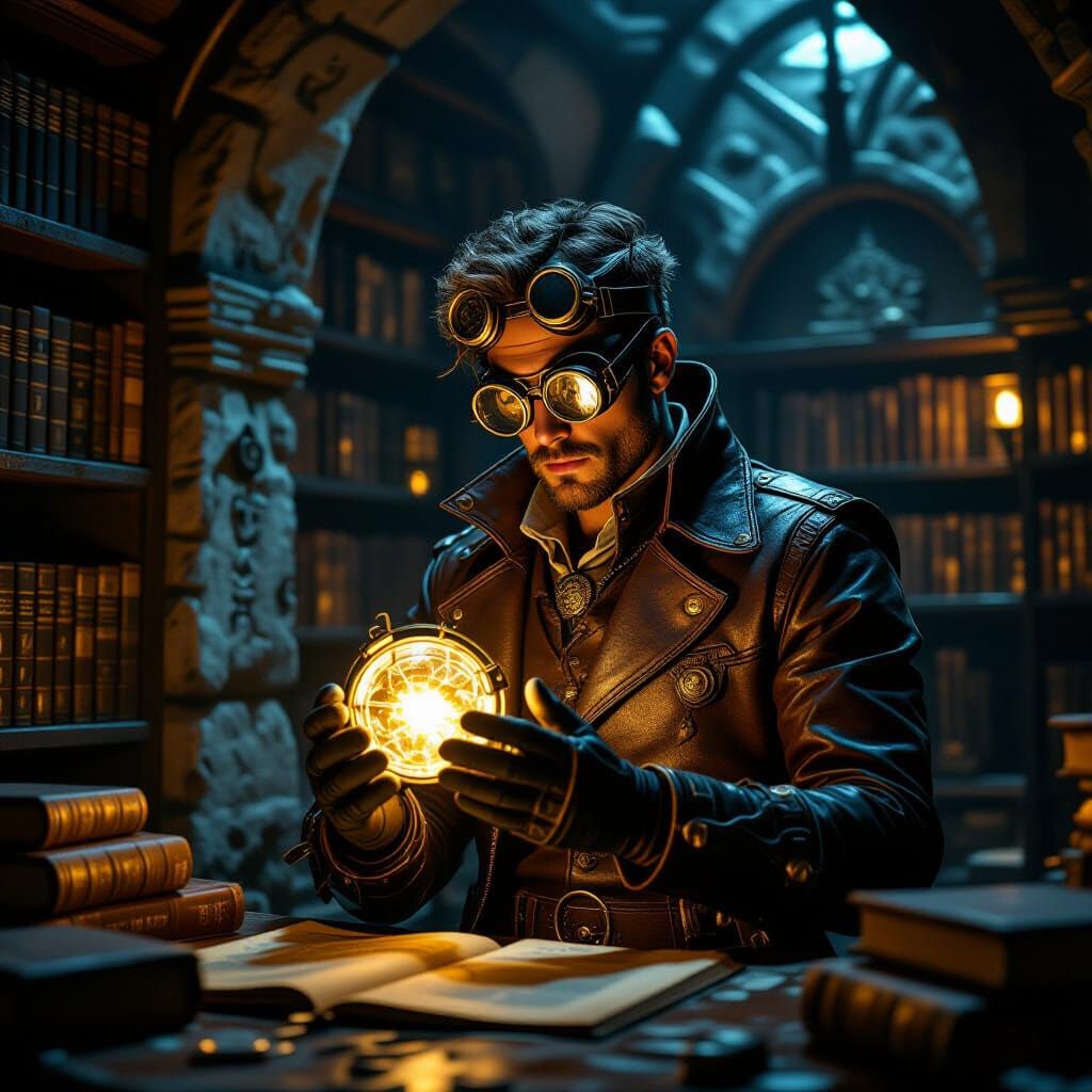 Steampunk Treasure Hunter and Enchanted Artifact