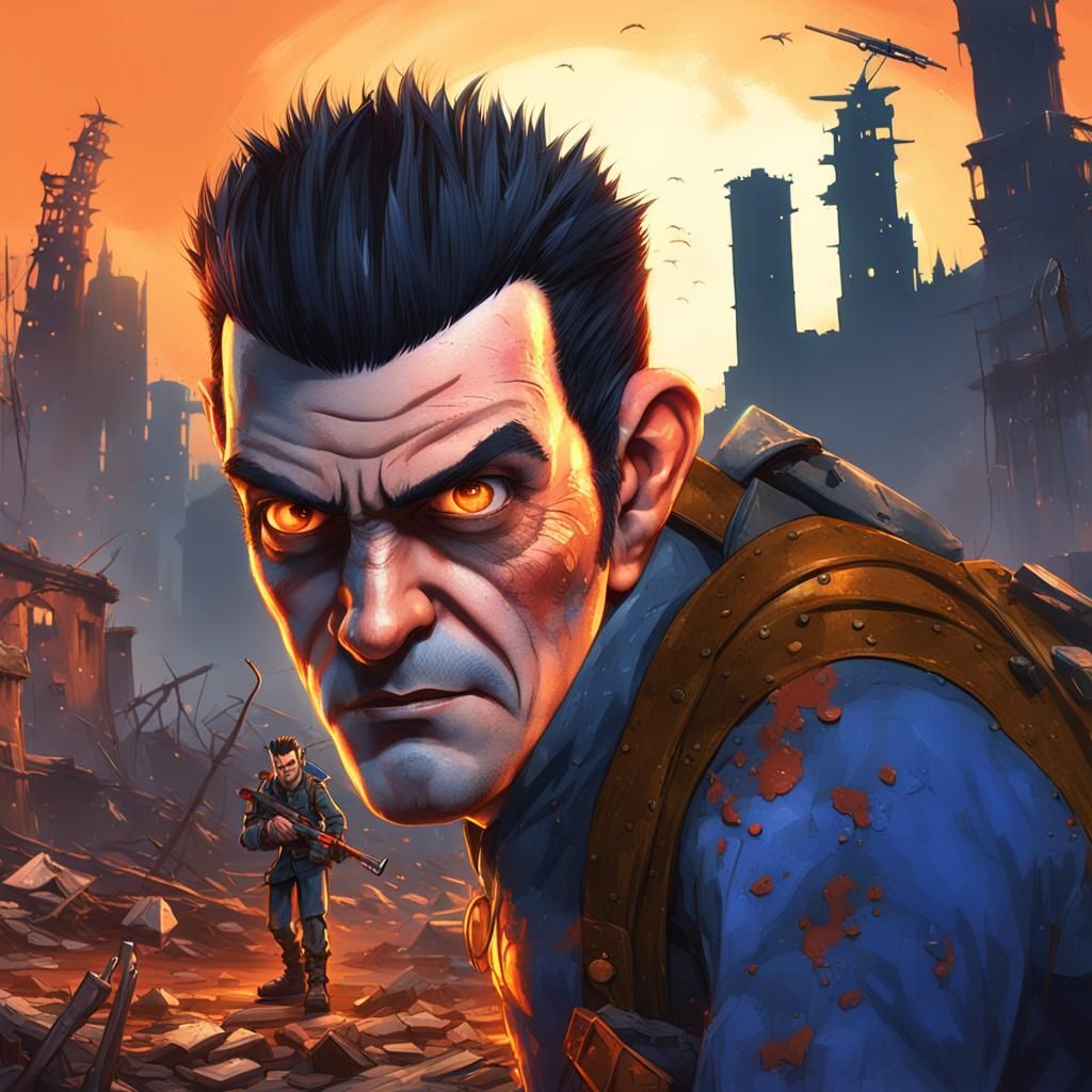 Post-Apocalyptic Military Leader in Ruined Wasteland