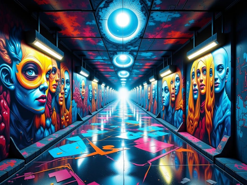 Alien Graffiti Tunnel in Hyperrealistic Sci-Fi Style