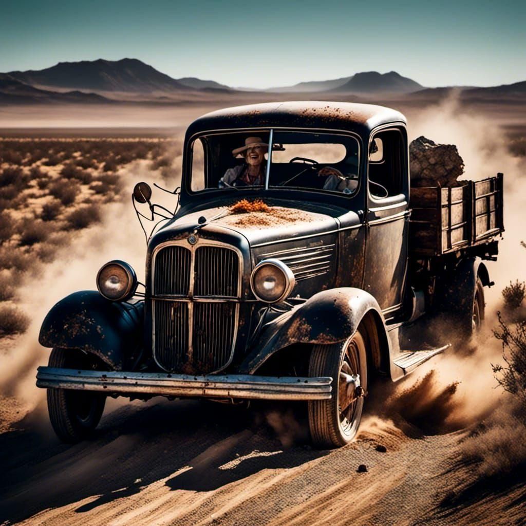 Vintage Pickup Speeds Down Gravel Road