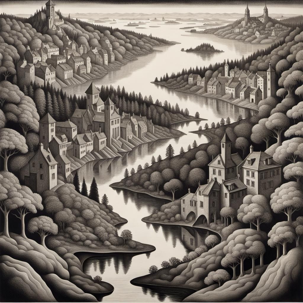 Mind-Bending Cityscape in Escher's Signature Style
