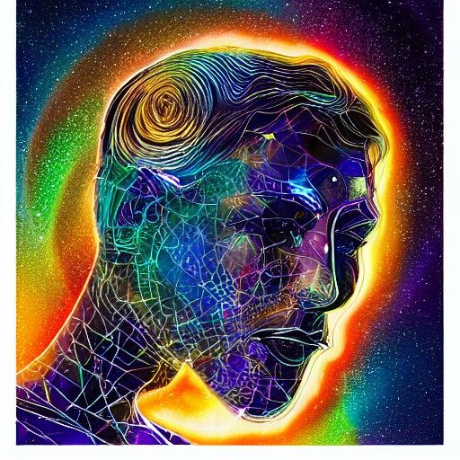 Holographic Taurus: Cosmic Mixed Media Illustration