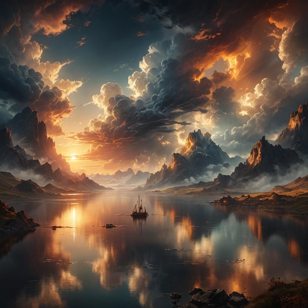 Dramatic Ethereal Landscape Painting in Romantic Style