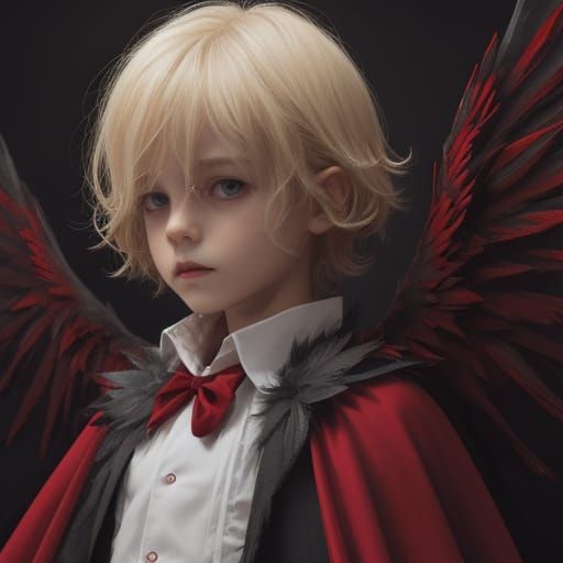 Fallen Angel Child with Crimson Wings