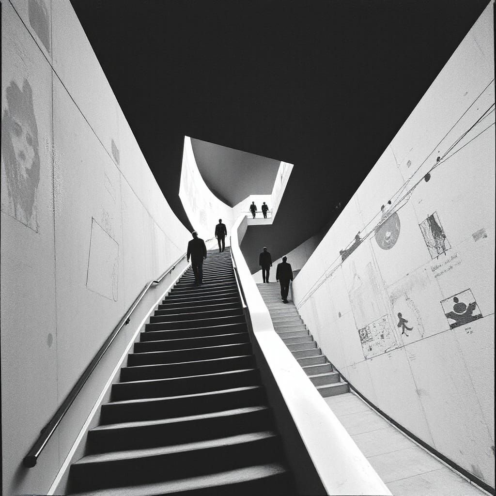 Surreal Infinite Staircase in Monochrome Style