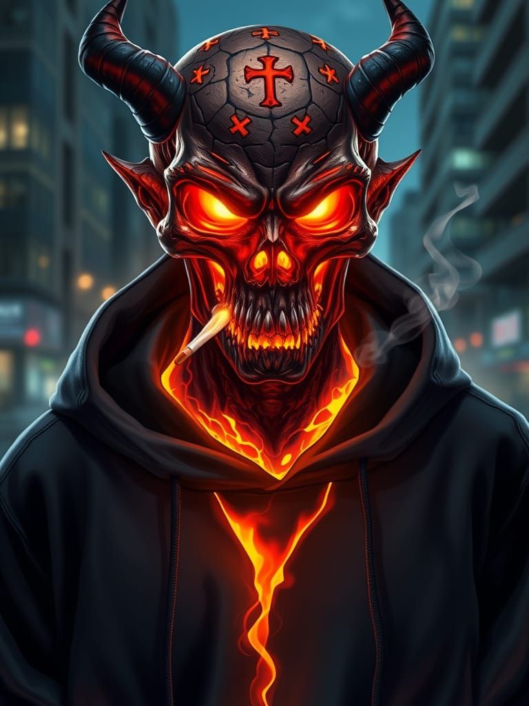Demonic Urban Character with Lava Skin in Digital Art