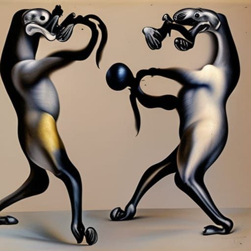 Surrealist Dogs Boxing in Dali Style