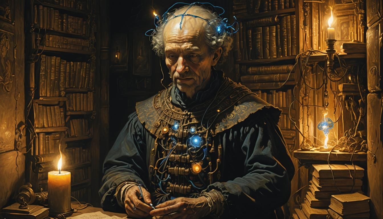 Cyborg in Baroque Style Oil Painting