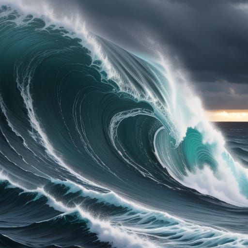 Stormy Ocean Waves with Intense Stare, Digital Art