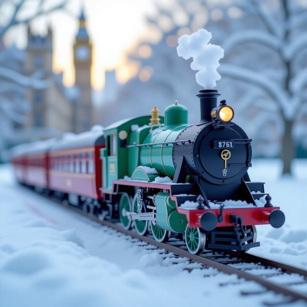 Origami Winter Train in London Papercraft Art