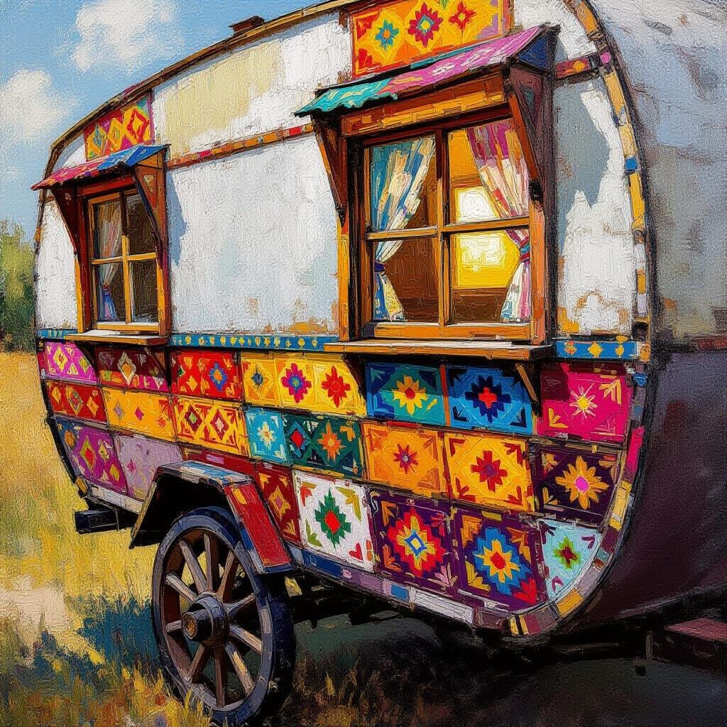 Bohemian Gypsy Caravan in Expressive Oil Style