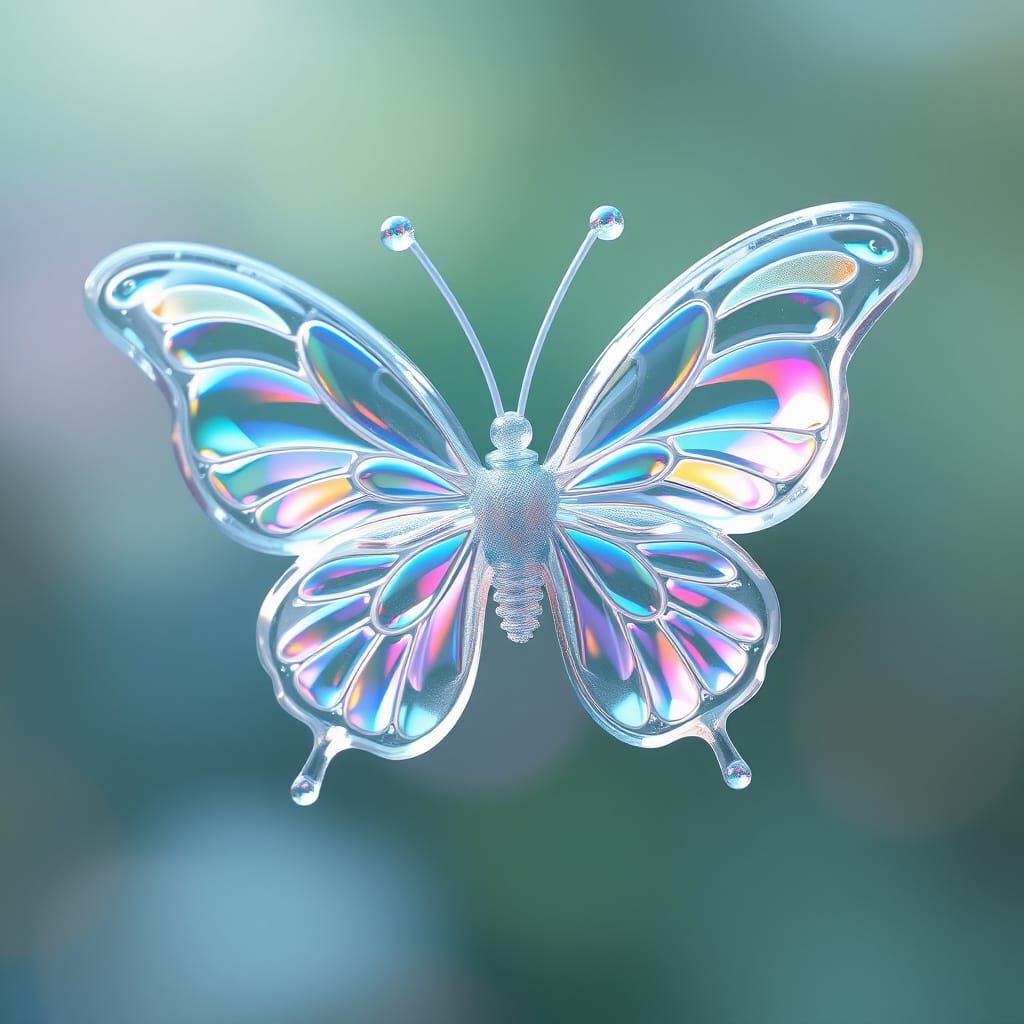 Iridescent Butterfly Made of Shimmering Soap Bubbles